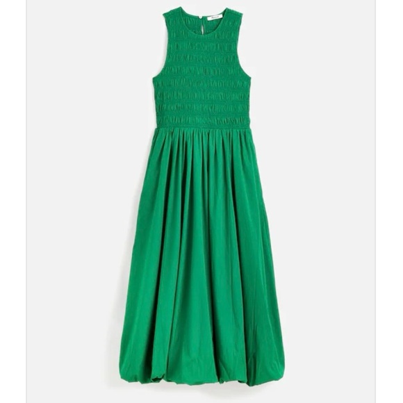 Madewell Dresses & Skirts - Madewell Melody Bubble Hem Smocked Midi Dress in Verdant Green Poplin |XL| NWT